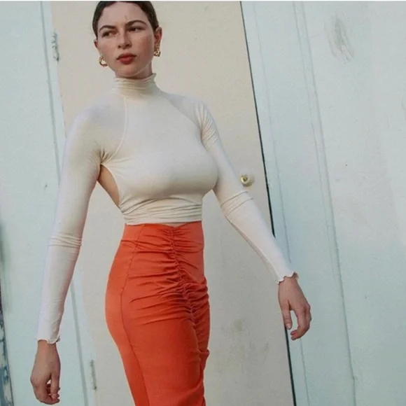 🆕THE LINE BY K ORANGE SISILIA ADJUSTABLE LENGTH MIDI SKIRT ASYMMETRICAL RUCHING - Picture 7 of 9